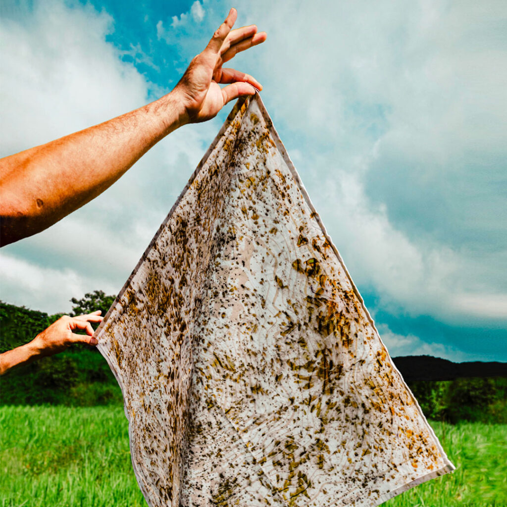 100% Cotton Bandana . Organic Ink ScreenPrinting. Natural Dyed with Cempasúchil Flower petals